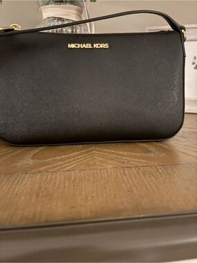 Michael Kors Black Saffiano Leather Belt Bag with Gold Logo